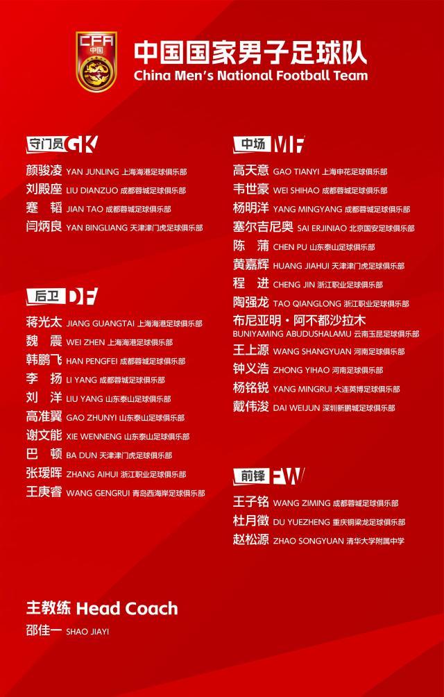 完美体育官网在线登录国足集训名单：蒋光太塞鸟领衔赵松源布尼亚明上榜